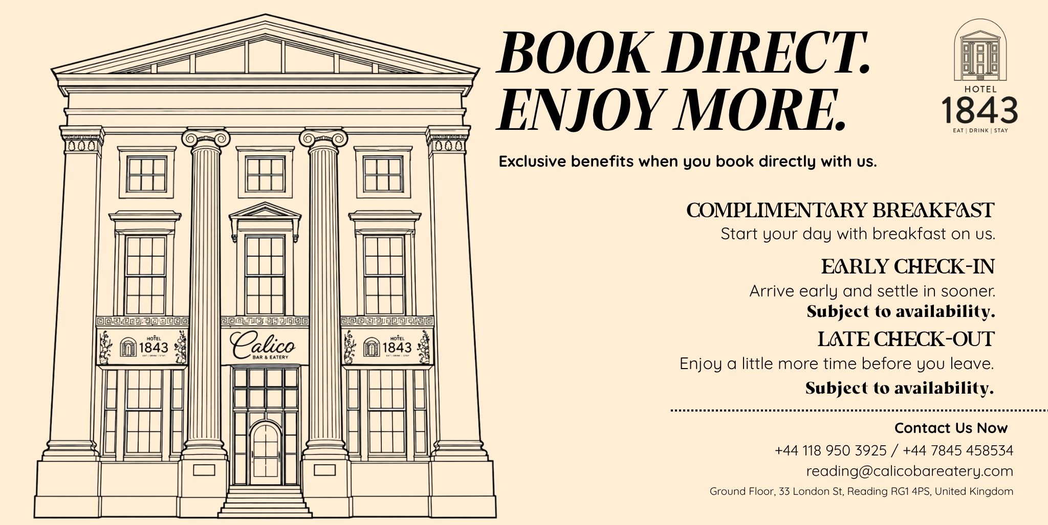 Book Direct with Hotel 1843 Reading – Best Rate Guarantee